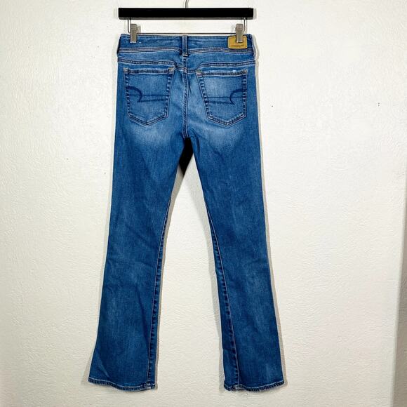 American Eagle Bootcut Stretch Jeans Blue 8" Rise Med Wash - 2 - Picture 2 of 5